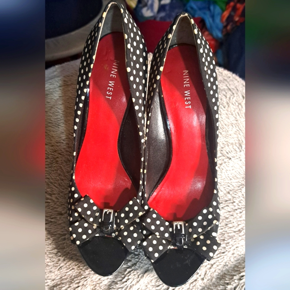Nine West Black and White Polka Dot Heels